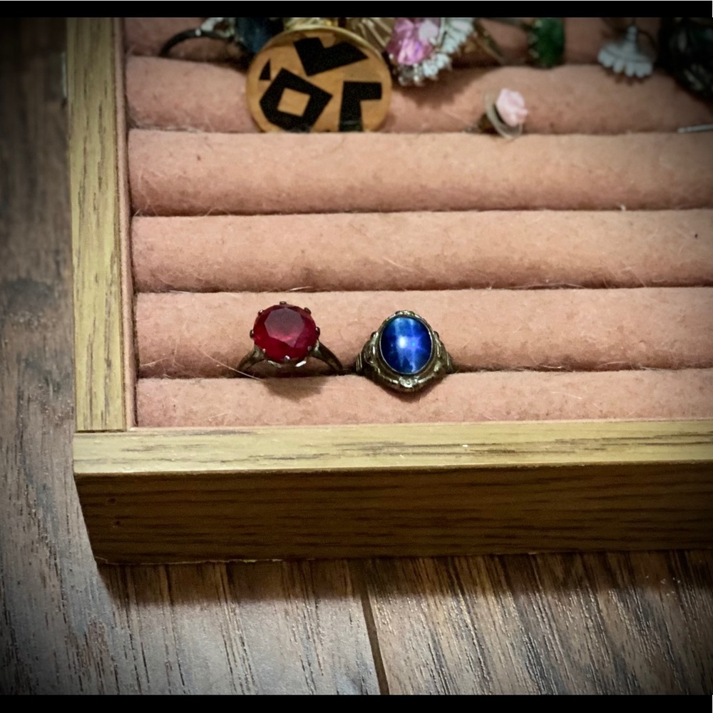 Vintage Red & Blue Costume Jewelry Rings